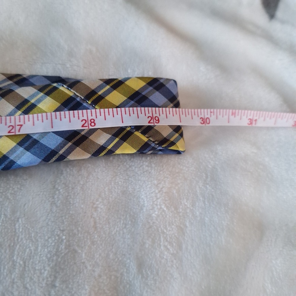 Chaps Mens Necktie Blue and Yellow Plaid 100% Silk Designer Tie Handmade - Picture 9 of 9